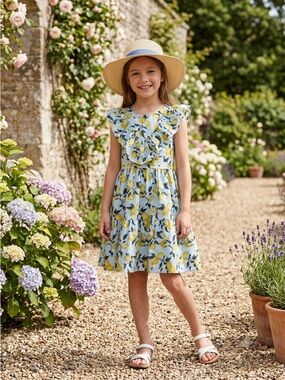 French Connection Light Blue Lemon Ruffle Tier Dress